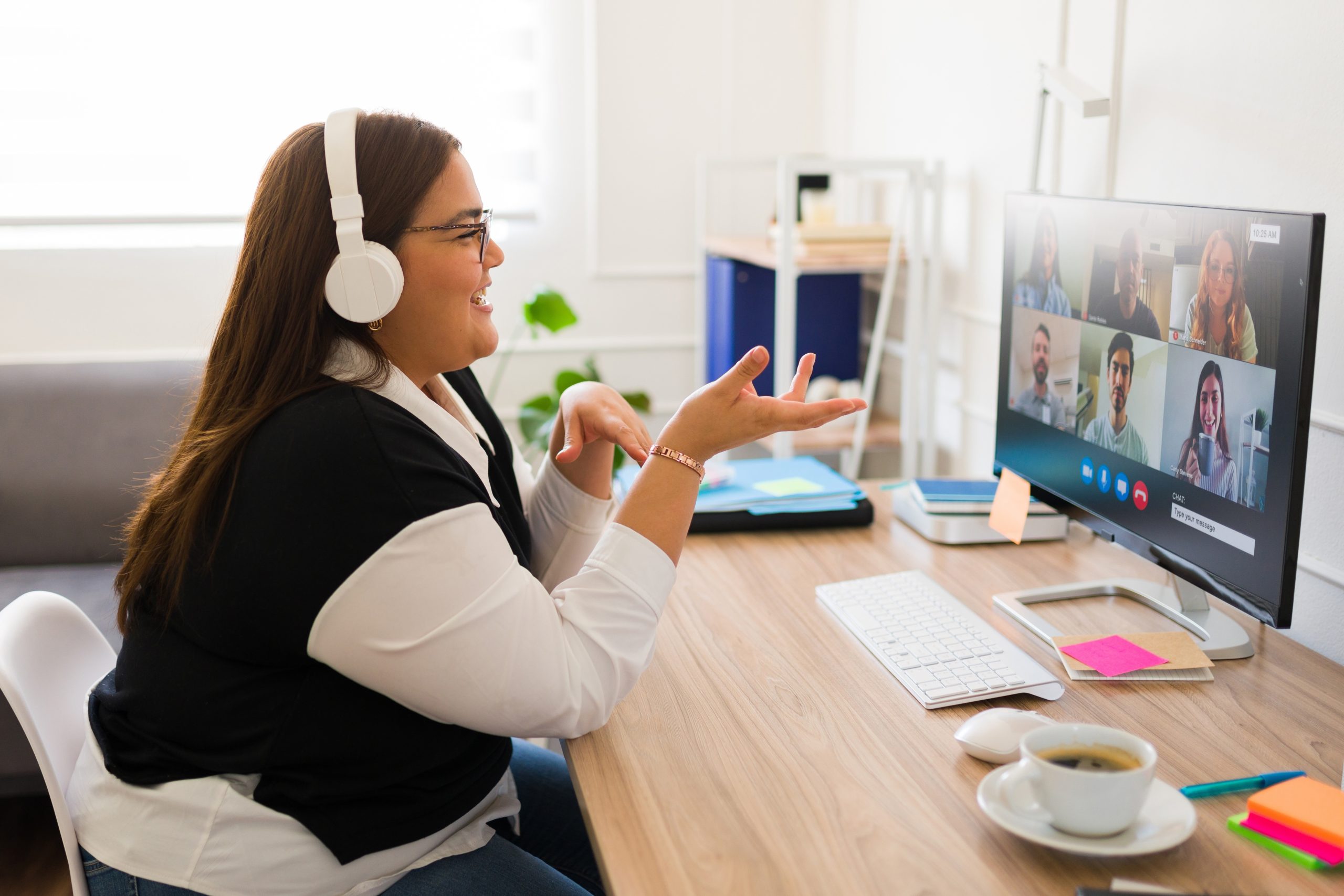 A person speaking during a virtual meeting